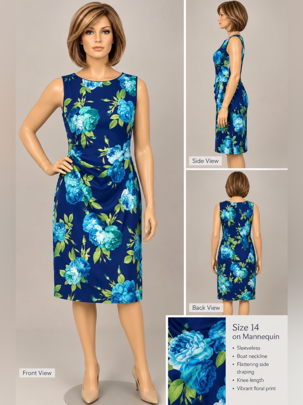 Glamour Navy Floral Draped Sheath Dress